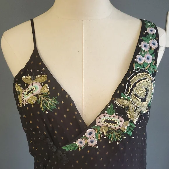 Zara Black Sleeveless Bodysuit with Green Embellishments Sz M - Picture 3 of 13